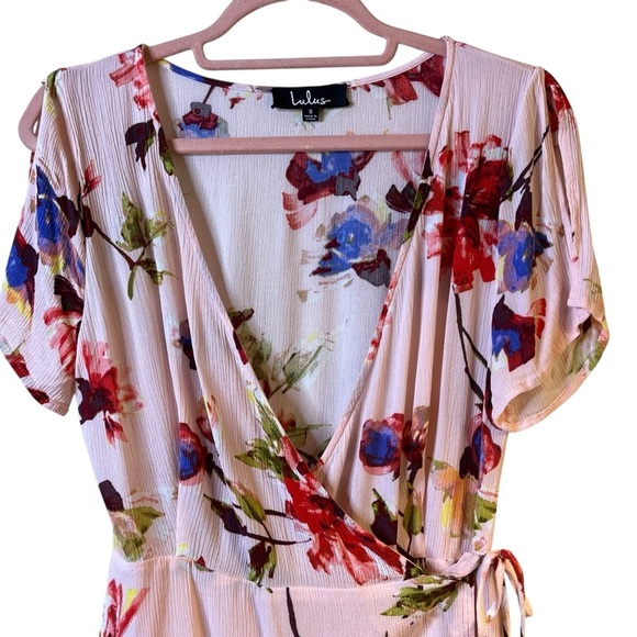 Lulus Cherished Love Wrap Mini Dress Blush Pink Floral Print - Picture 3 of 8